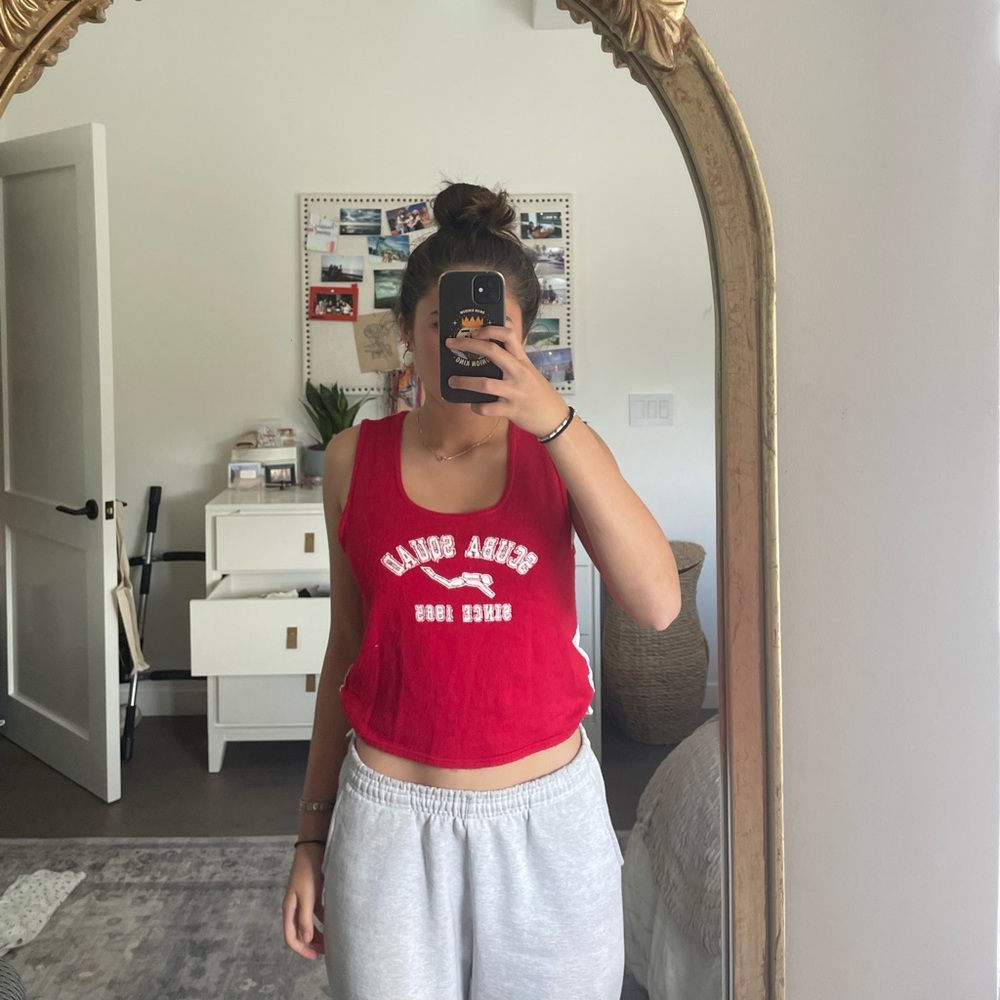 Red “Scuba Squad” Graphic Tank Thrifted No Boundaries, Size Approx. a Small